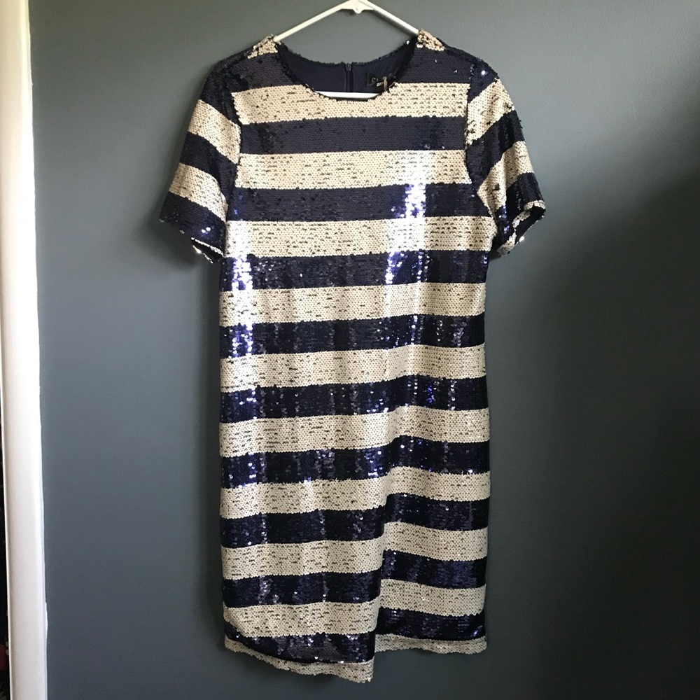 Navy and White sequined mini dress by Club L